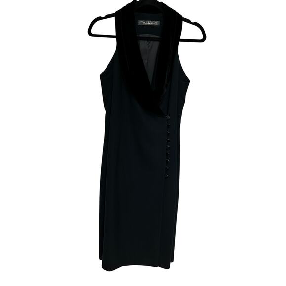 Vintage Tahari Wool/Silk Blend Sleeveless Dress Velvet Collar Glamor LBD Sz: 10 - Picture 1 of 9